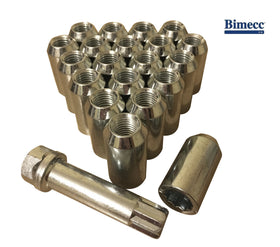 BIMECC | Tuner Wheel Nuts | M12x1.5 | Set of 20 with Key | Silver / Chrome