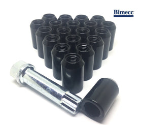 BIMECC | Tuner Wheel Nuts | M12x1.5 | Set of 20 with Key | Black