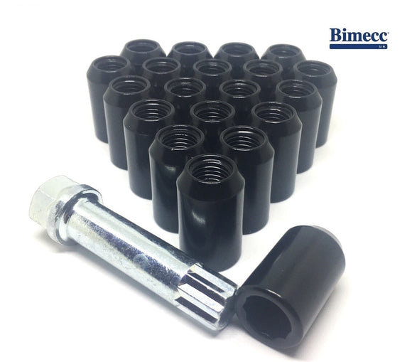 BIMECC | Tuner Wheel Nuts | M12x1.5 | Set of 20 with Key | Black